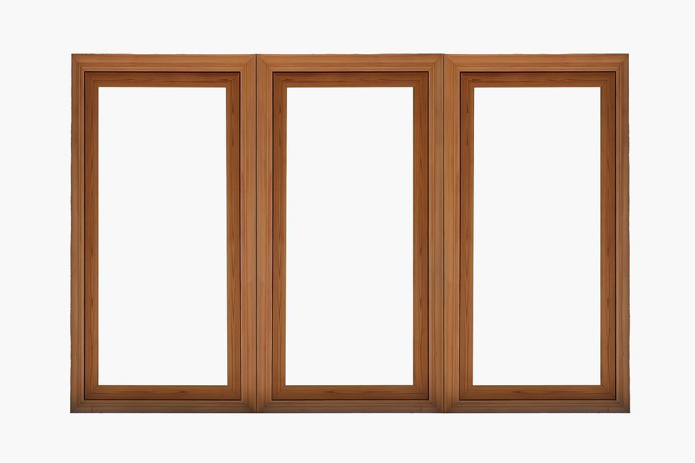 Wooden triple windows, minimal home exterior illustration psd