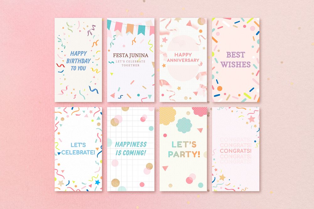 Festive confetti Instagram story template, colorful celebration psd set
