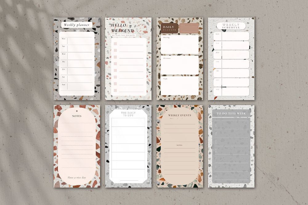 Daily planner template, terrazzo design, Instagram story post, psd set