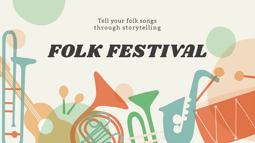 Folk music festival banner template, retro instrument design psd