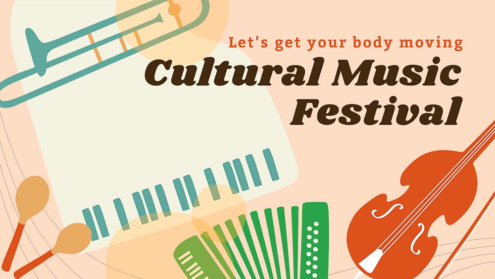 Cultural music festival banner template, retro instrument design psd