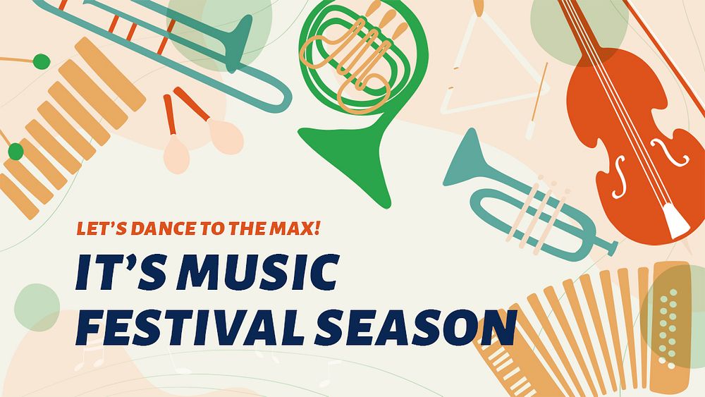 Music festival template, ad banner with retro instrument design psd