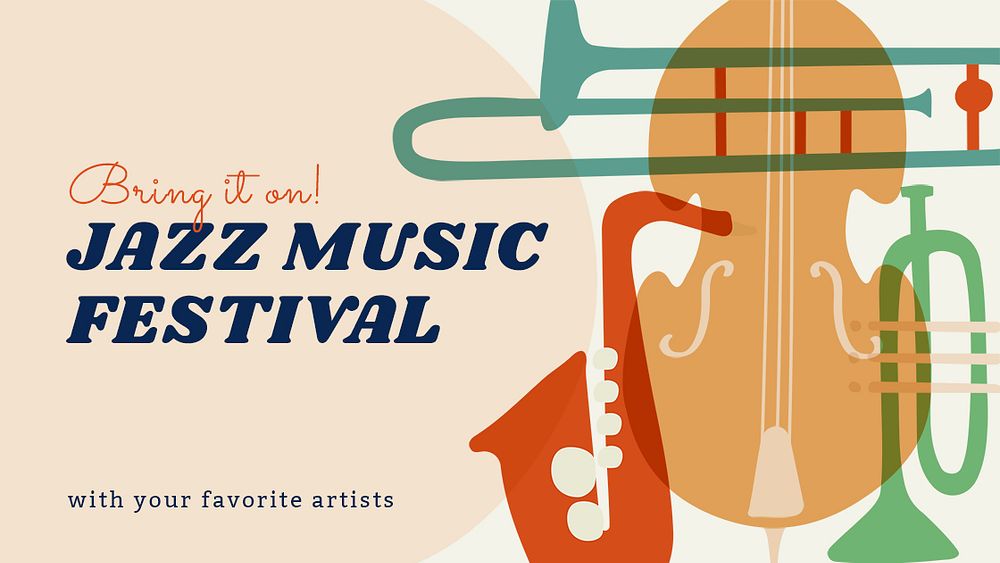 Jazz music festival banner template, retro instrument design psd