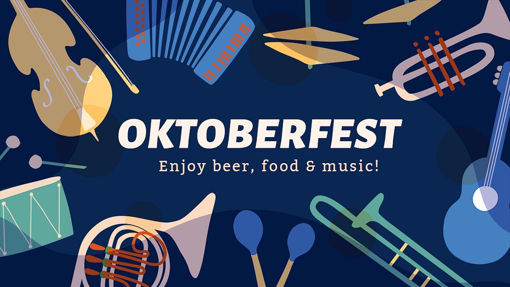 Oktoberfest music template, ad banner with retro instrument design psd