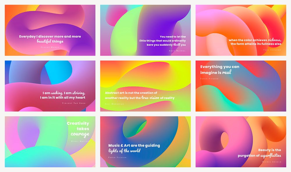 Abstract HD wallpaper template, colorful 3D design with inspirational quote psd set