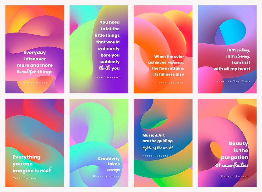 Abstract 3D banner template, gradient fluid design with inspirational quote psd set