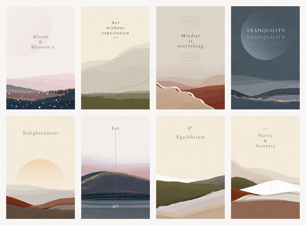 Nature landscape banner template, aesthetic inspirational quotes psd set