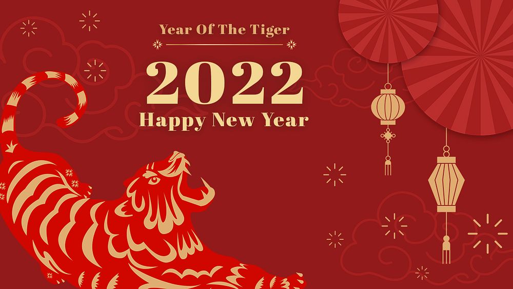 2022 happy new year template, Chinese tiger horoscope psd