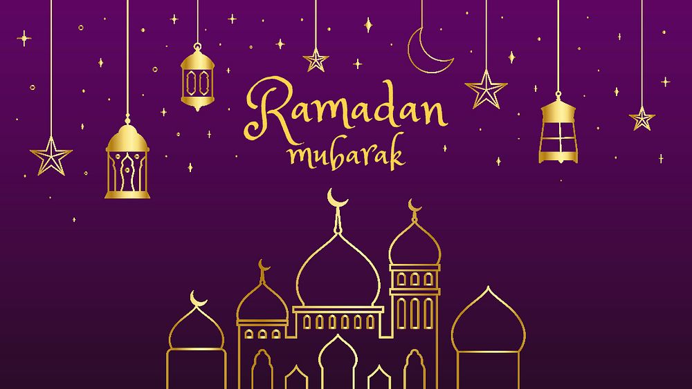 Ramadan Mubarak template desktop wallpaper, luxurious line art psd