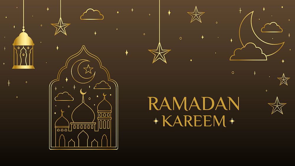 Ramadan Kareem template desktop wallpaper, luxurious line art psd