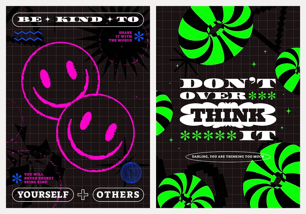 Self-reminder poster templates, retro futurism design set vector