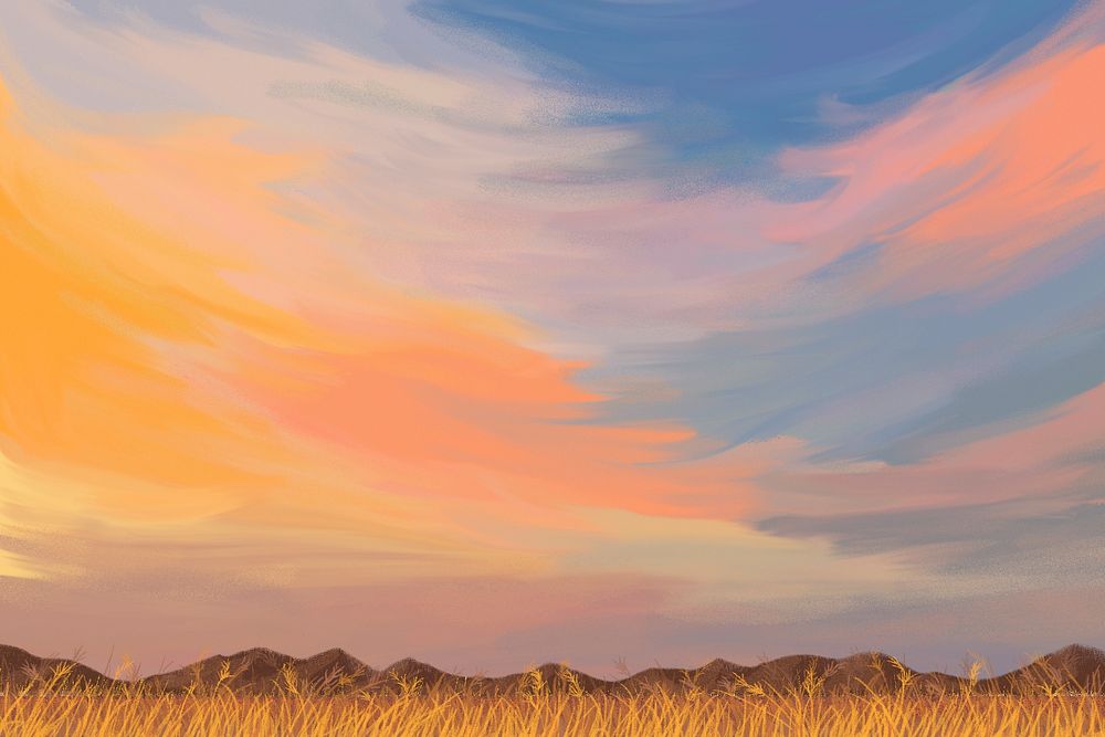 Aesthetic landscape background, colorful sunset design psd