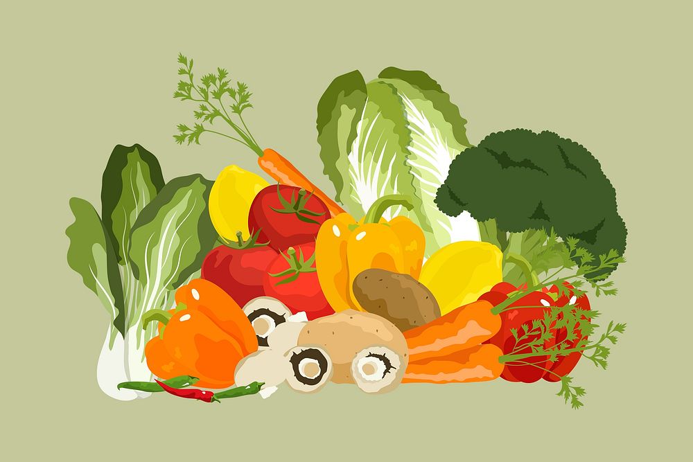 Healthy vegetables collage element, realistic illustration psd