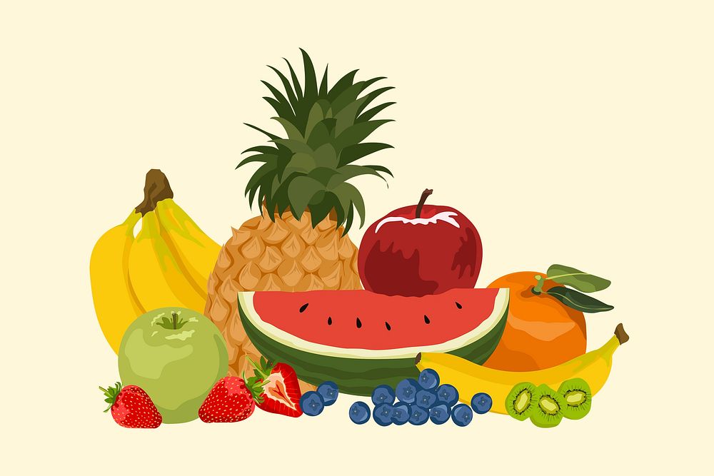 Fruits collage element, realistic illustration, healthy food vector