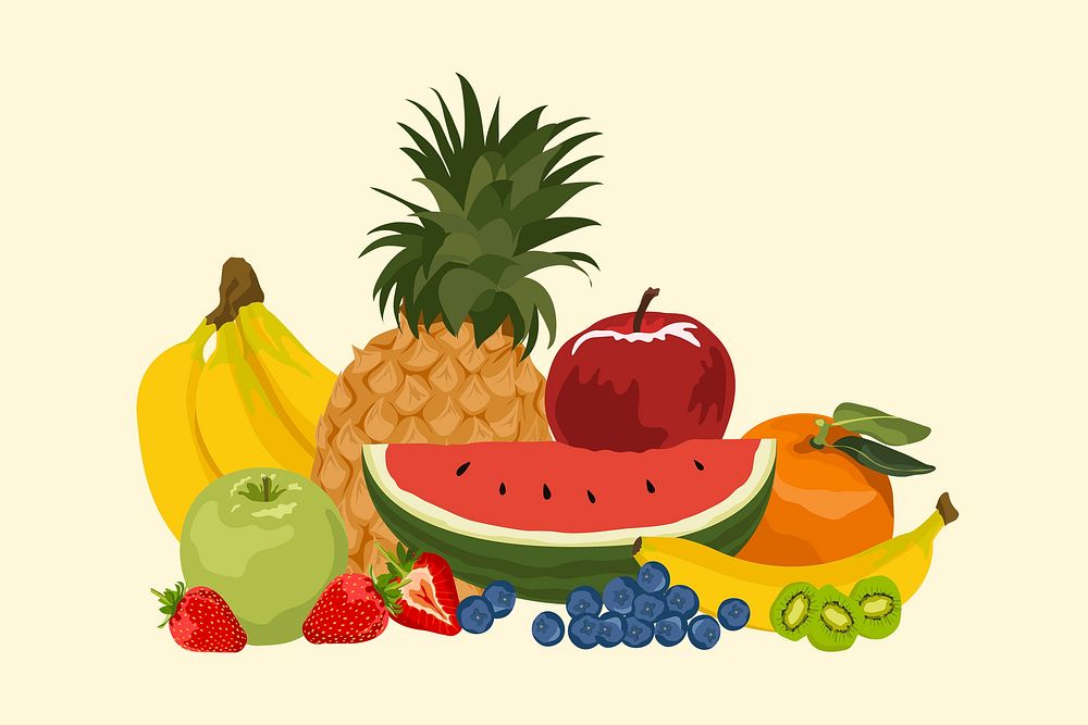 Fruits collage element, realistic illustration, healthy food psd
