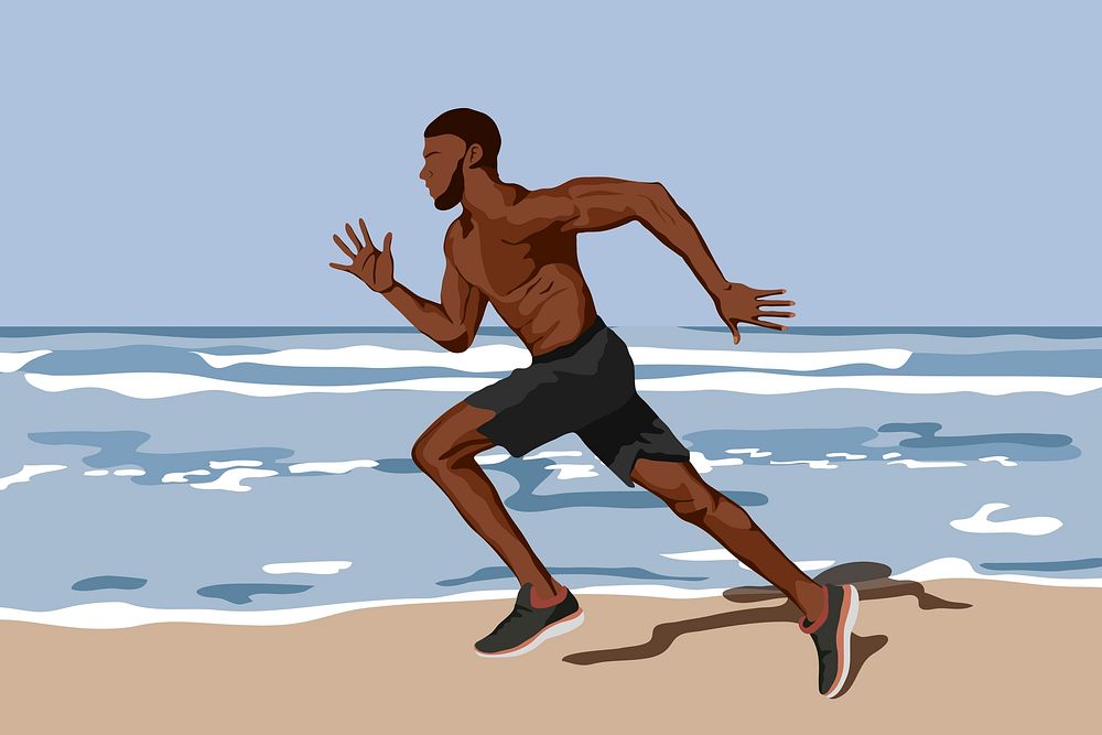 Morning beach run background, vector illustration