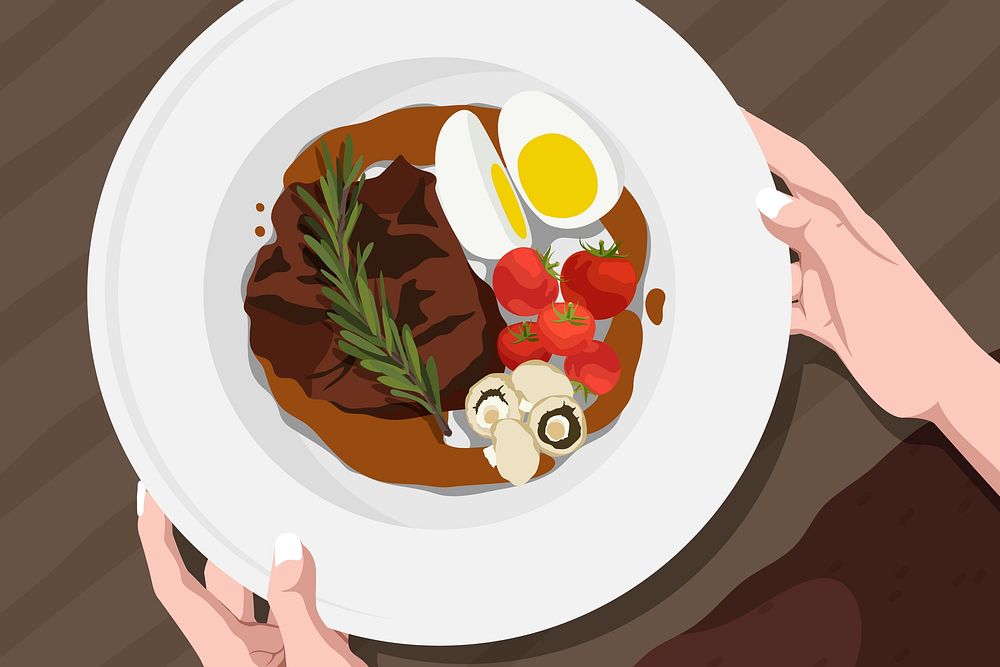 Steak dinner background, realistic illustration psd