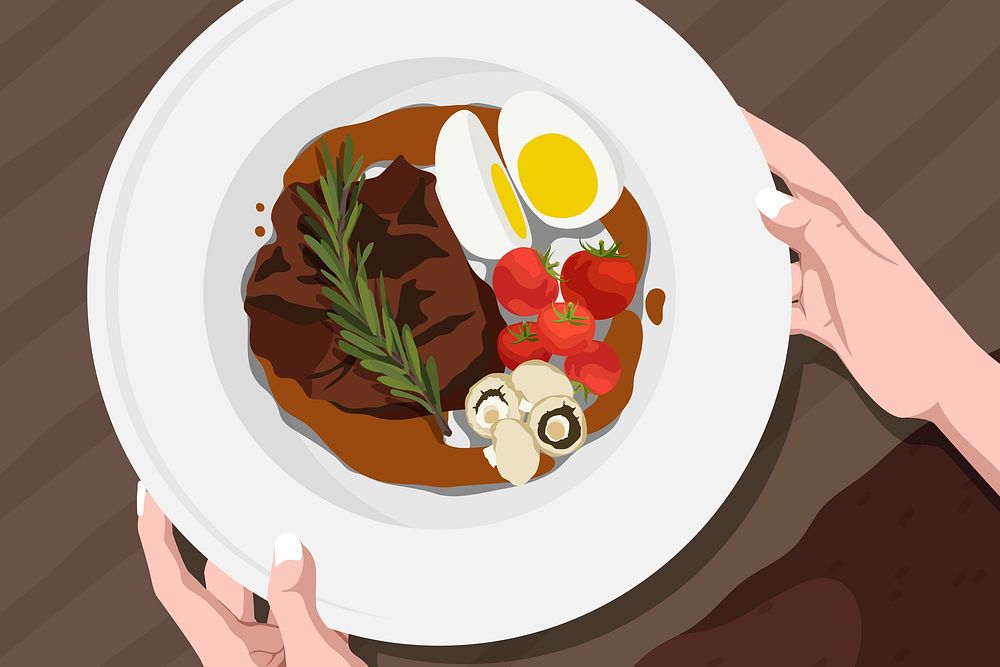 Steak dinner background, realistic vector illustration
