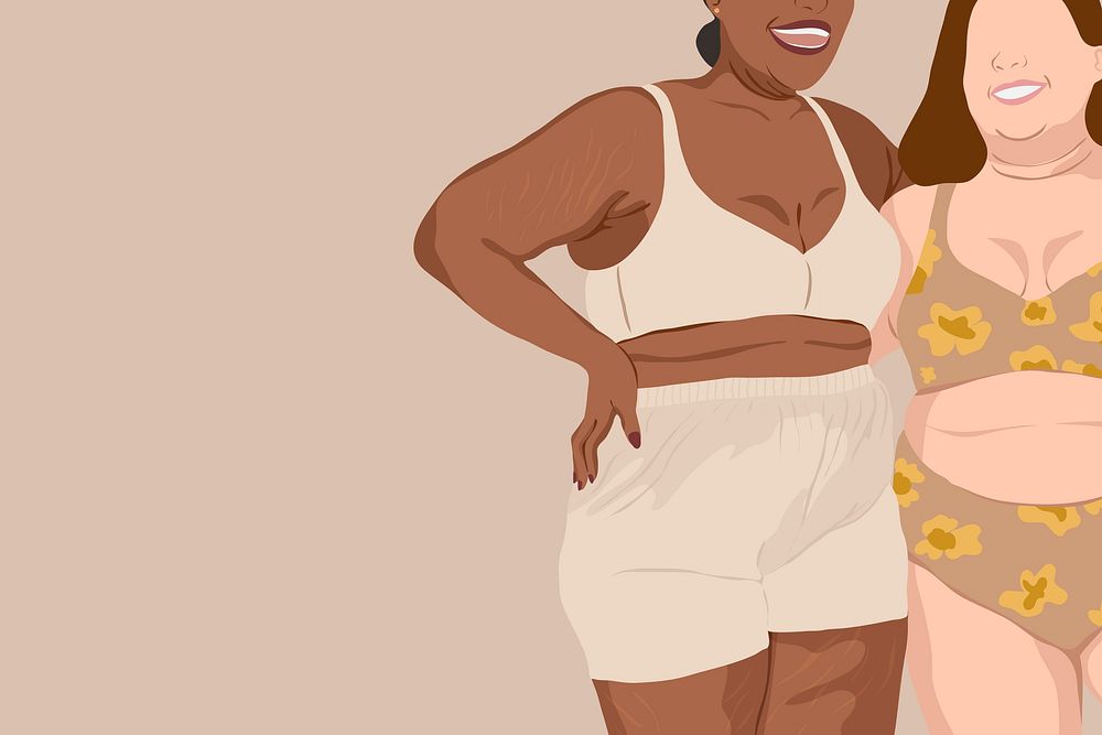 Body positivity background curvy women, aesthetic illustration psd