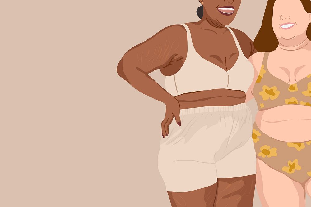 Body positivity background curvy women, aesthetic vector illustration