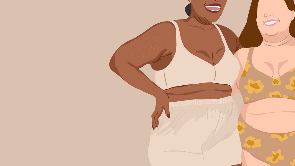 Body positivity desktop wallpaper curvy women, aesthetic illustration