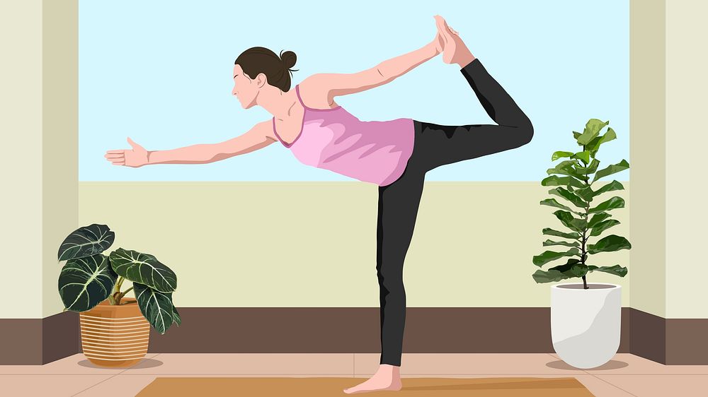 Dancer yoga pose desktop wallpaper, aesthetic illustration