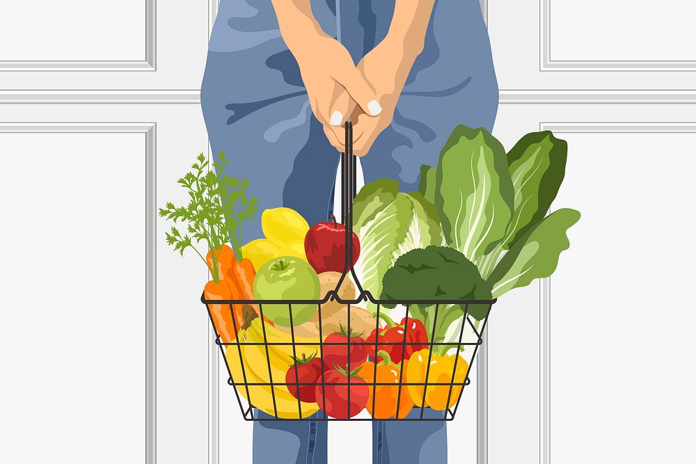 Vegetables in basket background, realistic vector illustration