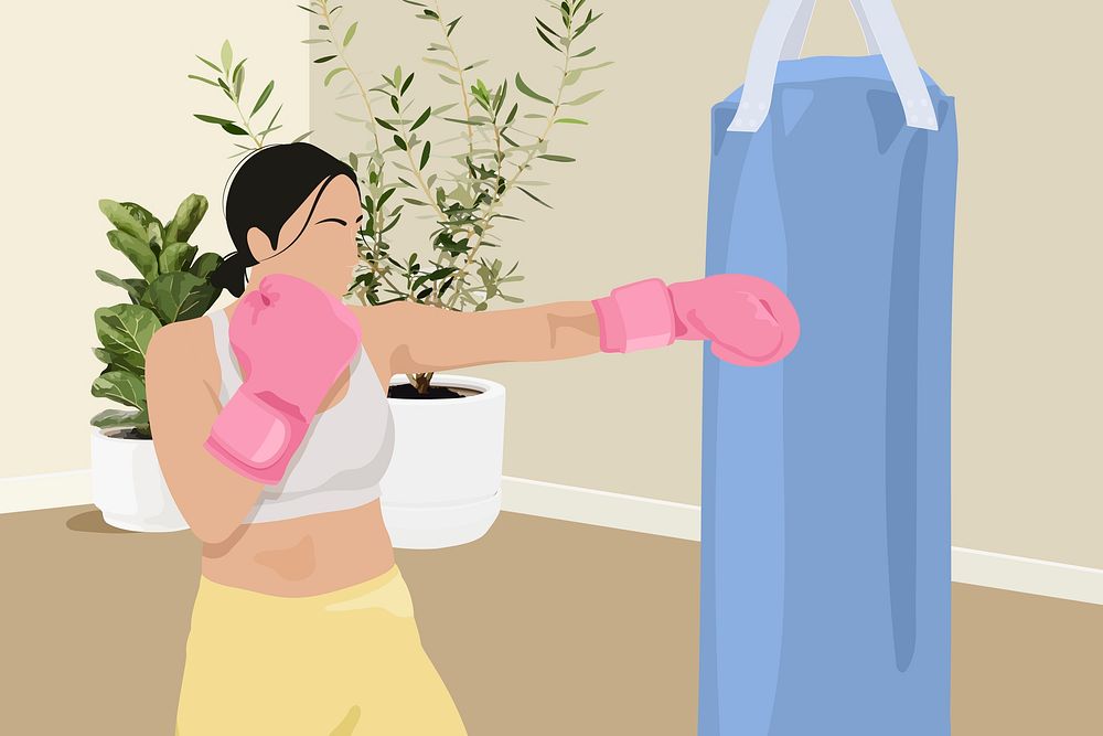Woman punching bag background, realistic illustration psd