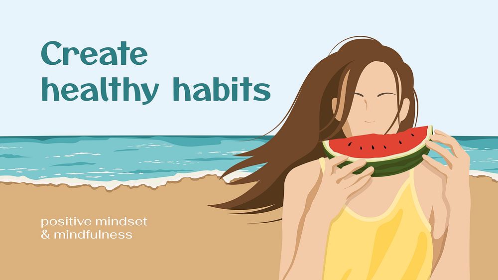 Healthy habits blog banner template, aesthetic illustration psd
