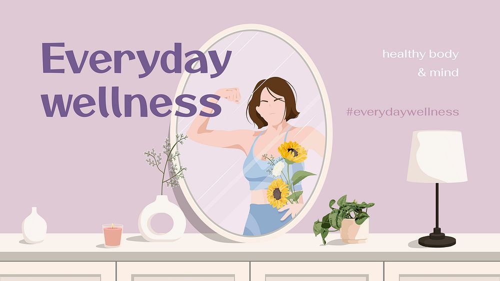 Health & wellness blog banner template, aesthetic illustration psd