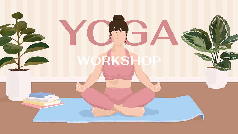 Yoga workshop blog banner template, aesthetic illustration psd