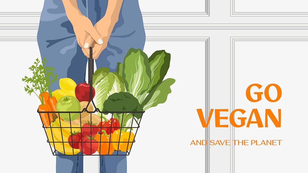 Go vegan blog banner template, aesthetic vector illustration