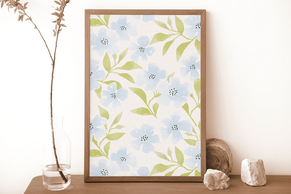 Flower print in picture frame, home decor