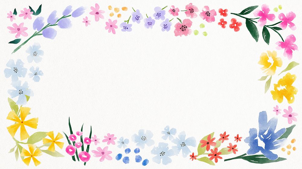 Spring flower computer wallpaper, floral frame watercolor design