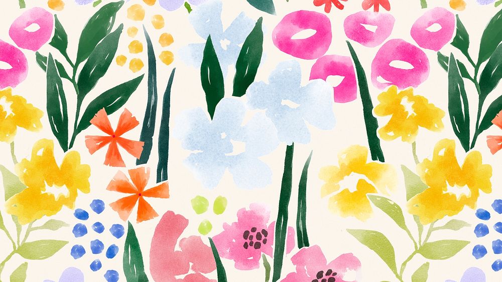 Spring flower desktop wallpaper, hand painted design