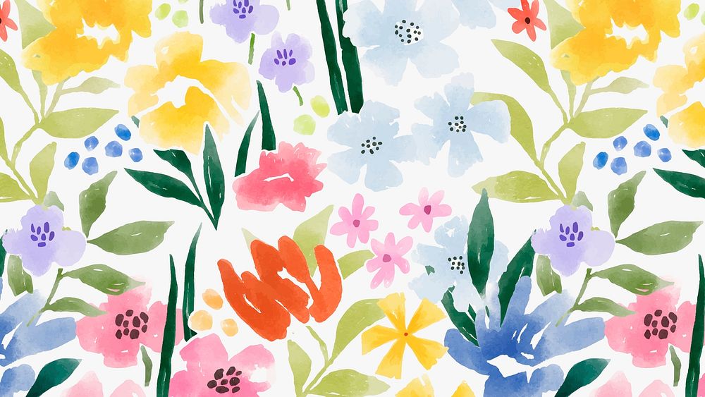 Colorful flower desktop wallpaper, hand painted summer vector