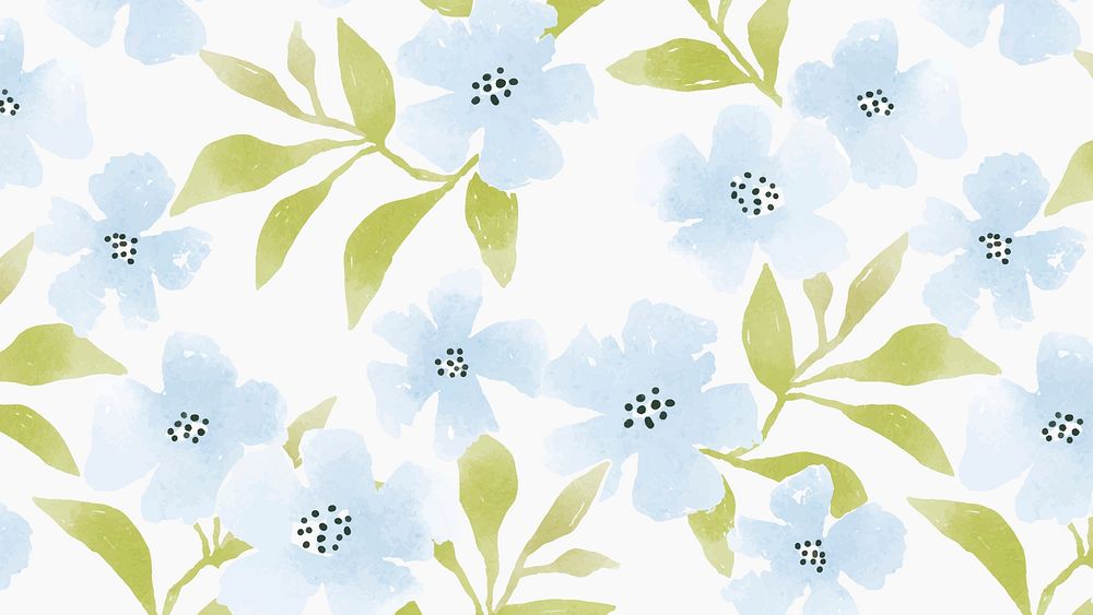 Blue flower desktop wallpaper, hand painted summer vector