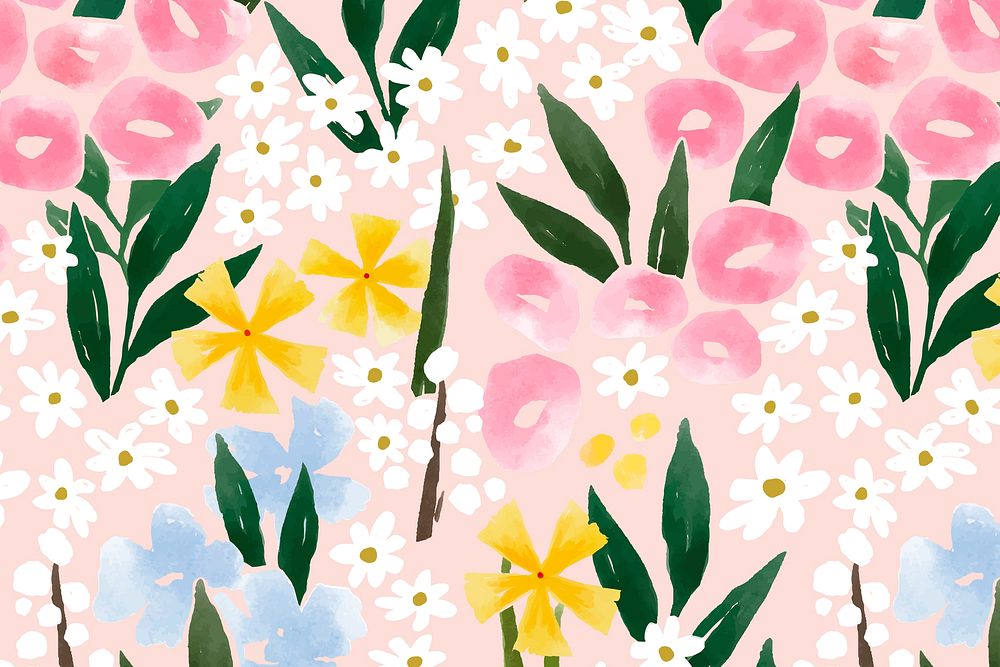 Pink spring flower background, watercolor hand painted pattern vector