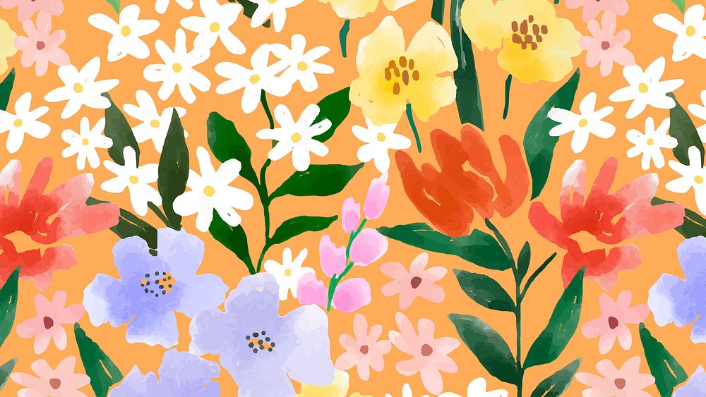 Orange flower desktop wallpaper, hand painted summer vector
