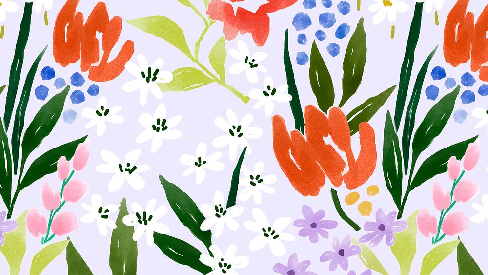 Purple flower desktop wallpaper, hand painted summer design
