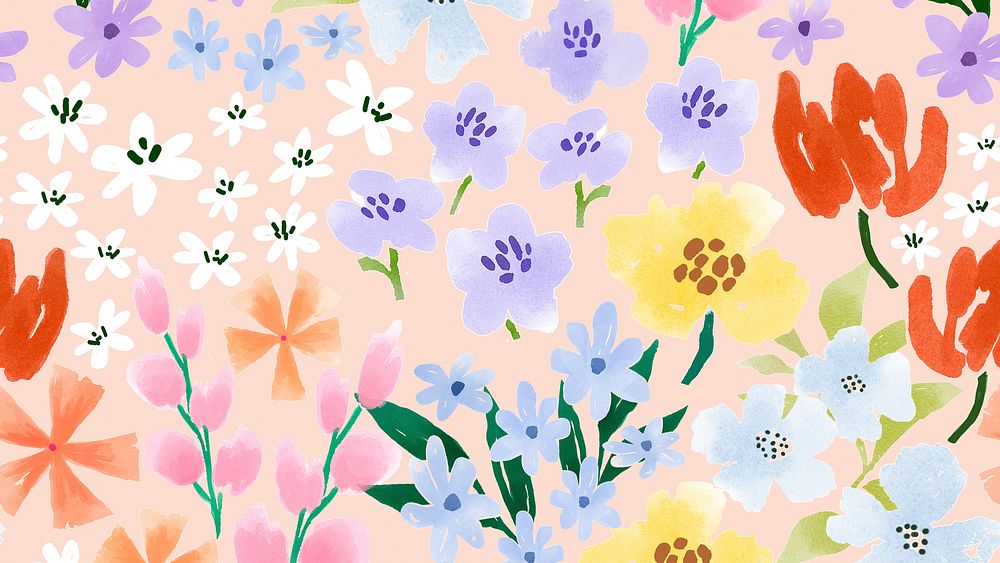 Pink flower desktop wallpaper, hand painted summer design