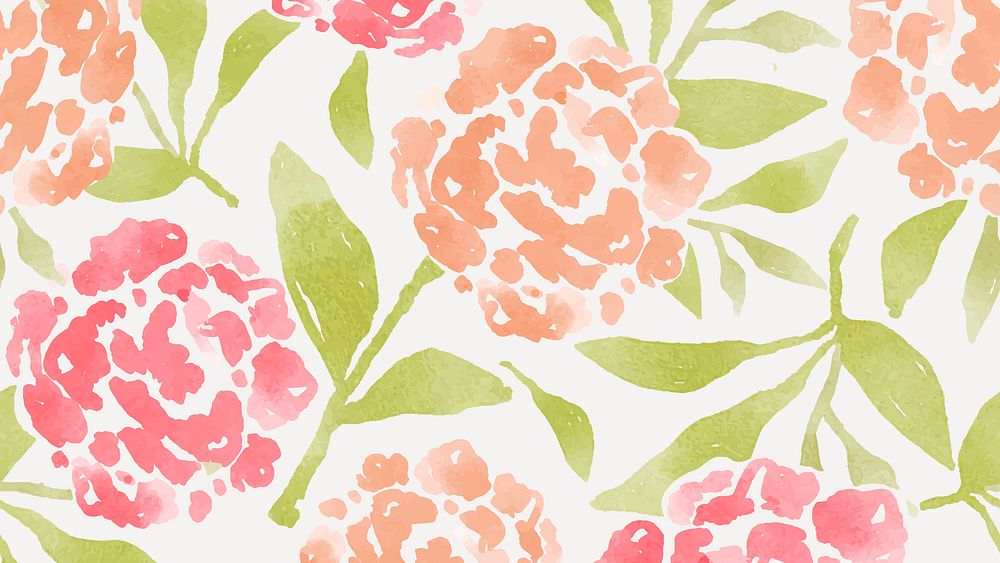 Hydrangea flower desktop wallpaper, hand painted summer vector