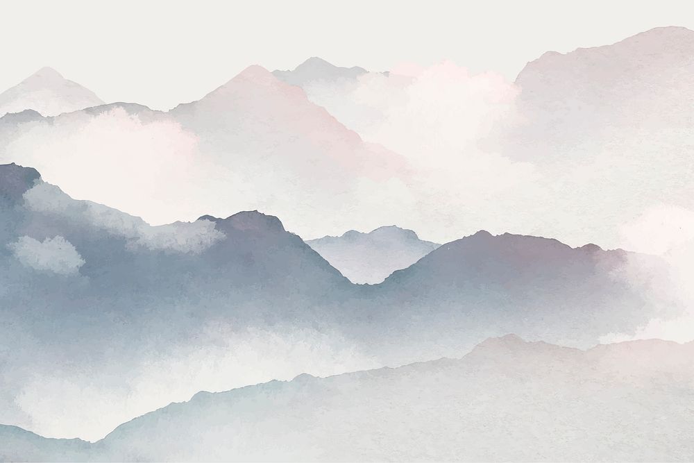 Foggy mountain background, watercolor aesthetic design vector