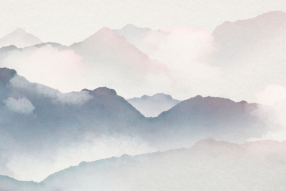 Foggy mountain background, watercolor aesthetic design psd