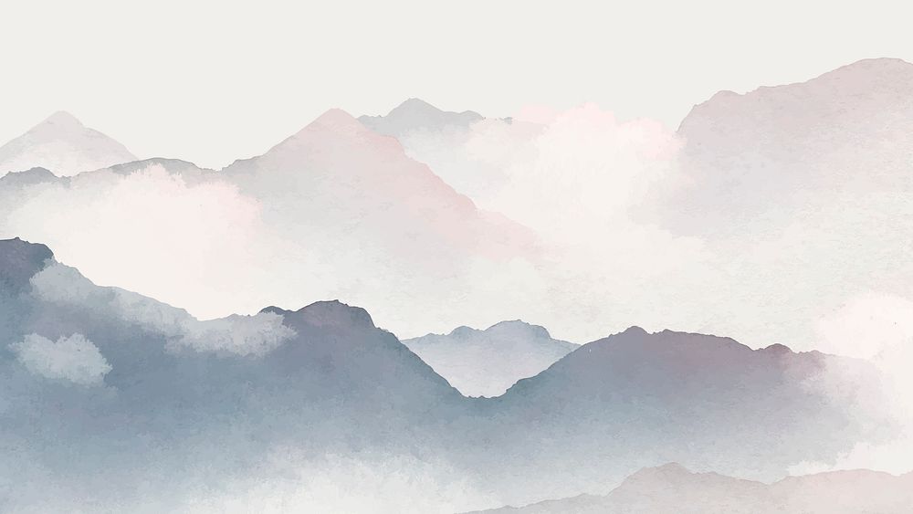 Foggy mountain desktop wallpaper, watercolor aesthetic HD background vector