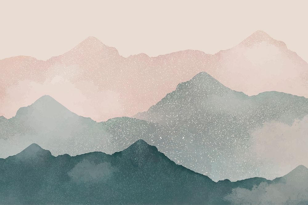 Green mountains background, watercolor nature design vector