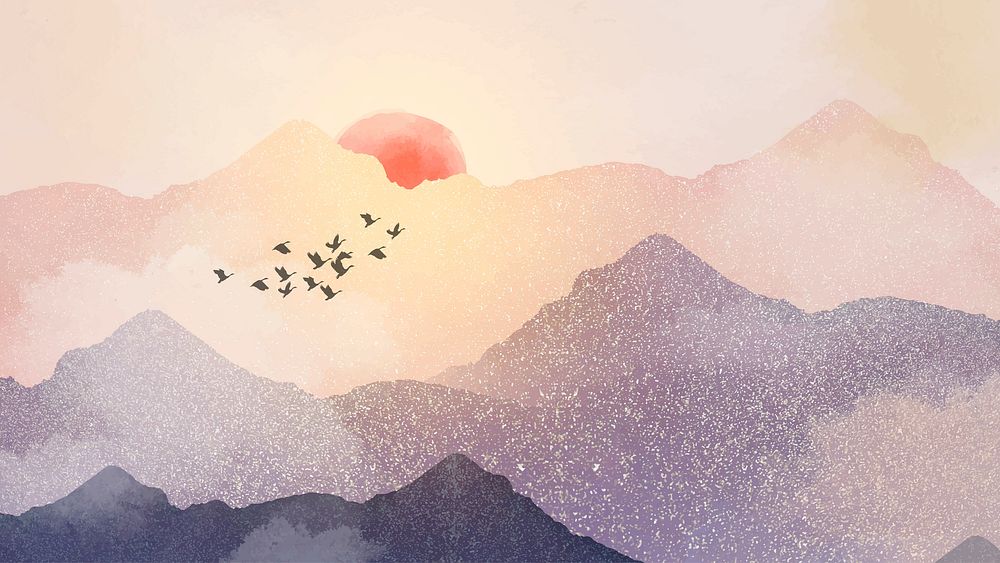 Landscape sunset desktop wallpaper, mountain | Premium Vector ...