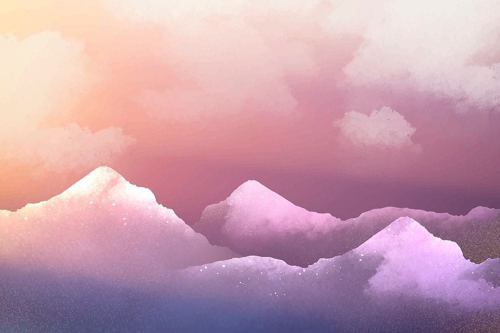 Purple aesthetic sky background, watercolor border design vector