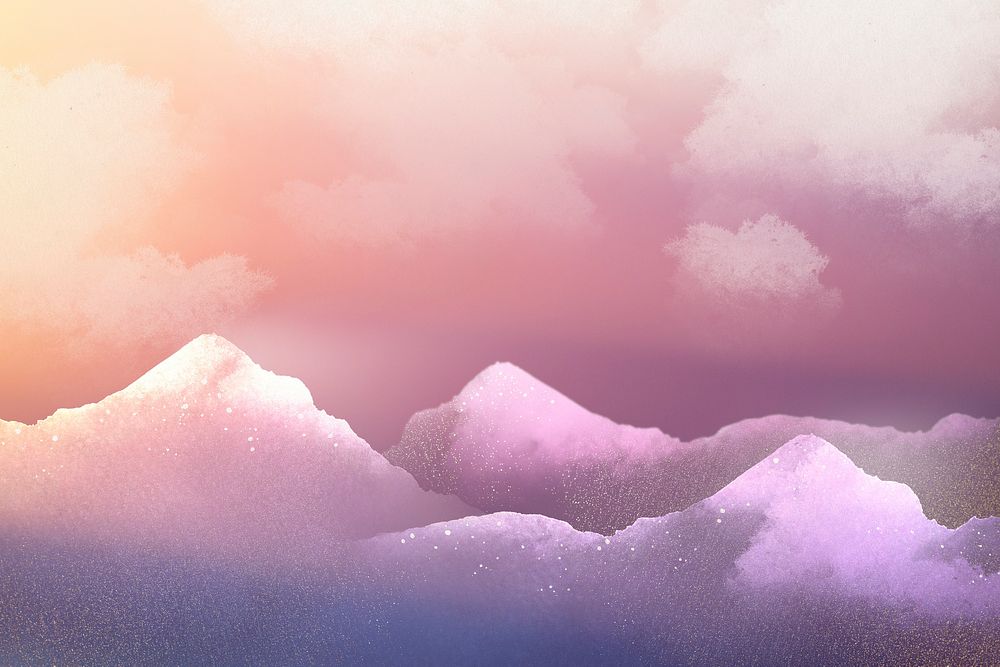 Purple aesthetic sky background, watercolor border design