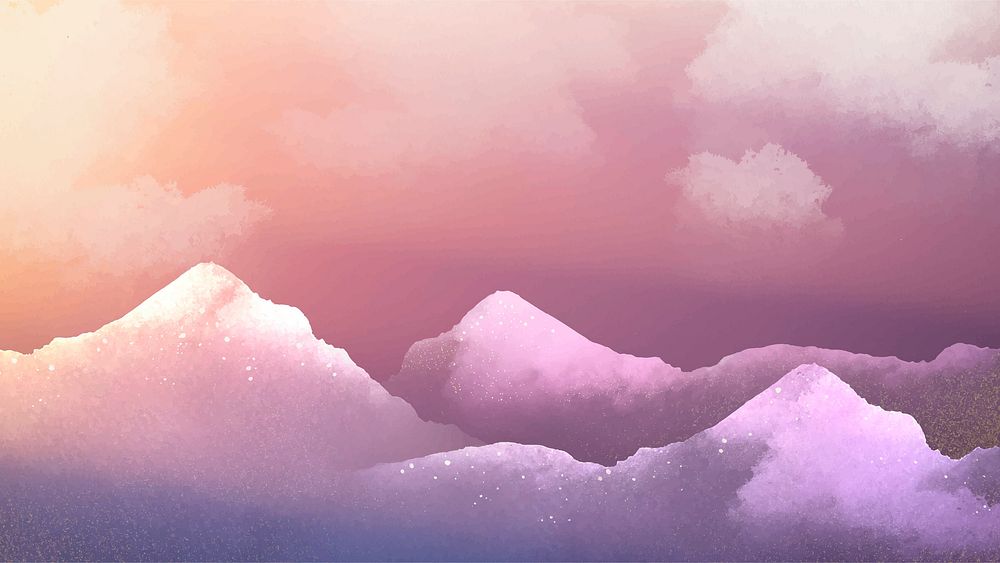 Purple aesthetic sky HD wallpaper, watercolor border background vector